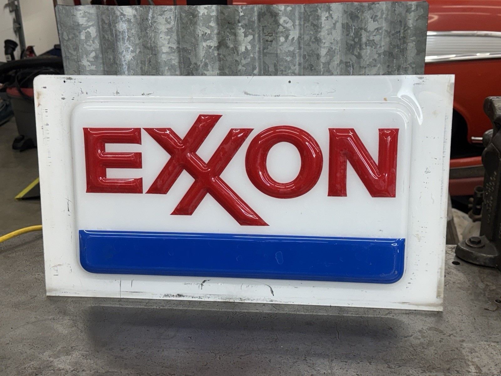 Vintage Exxon Gas Station Embossed Light Up Sign Panel Lexan Blow Mold NOS