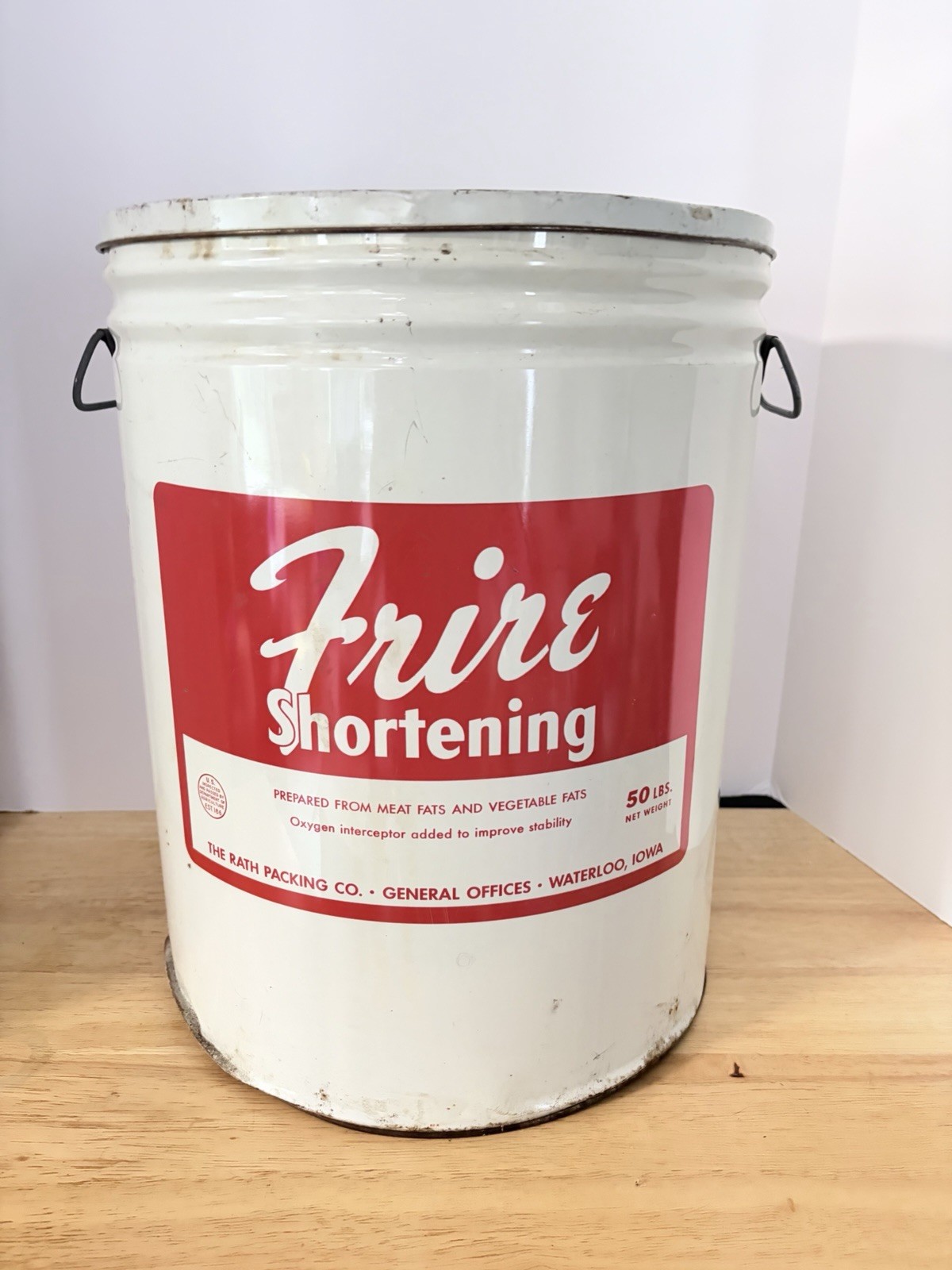 Vintage 50 Pound Tin of Frire vegetable shortening