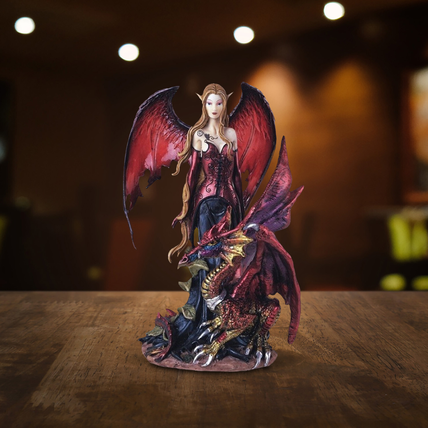 Gothic Red Fairy with Dragon Statue 8 Gothic Red Fairy with Dragon Statue 8