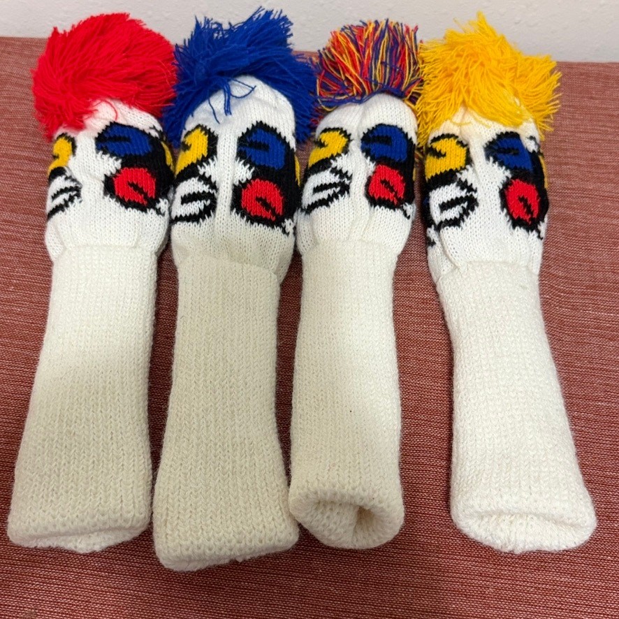 Vintage Knit Golf Club Headcovers 4 Piece Set Pom Pom Novelty