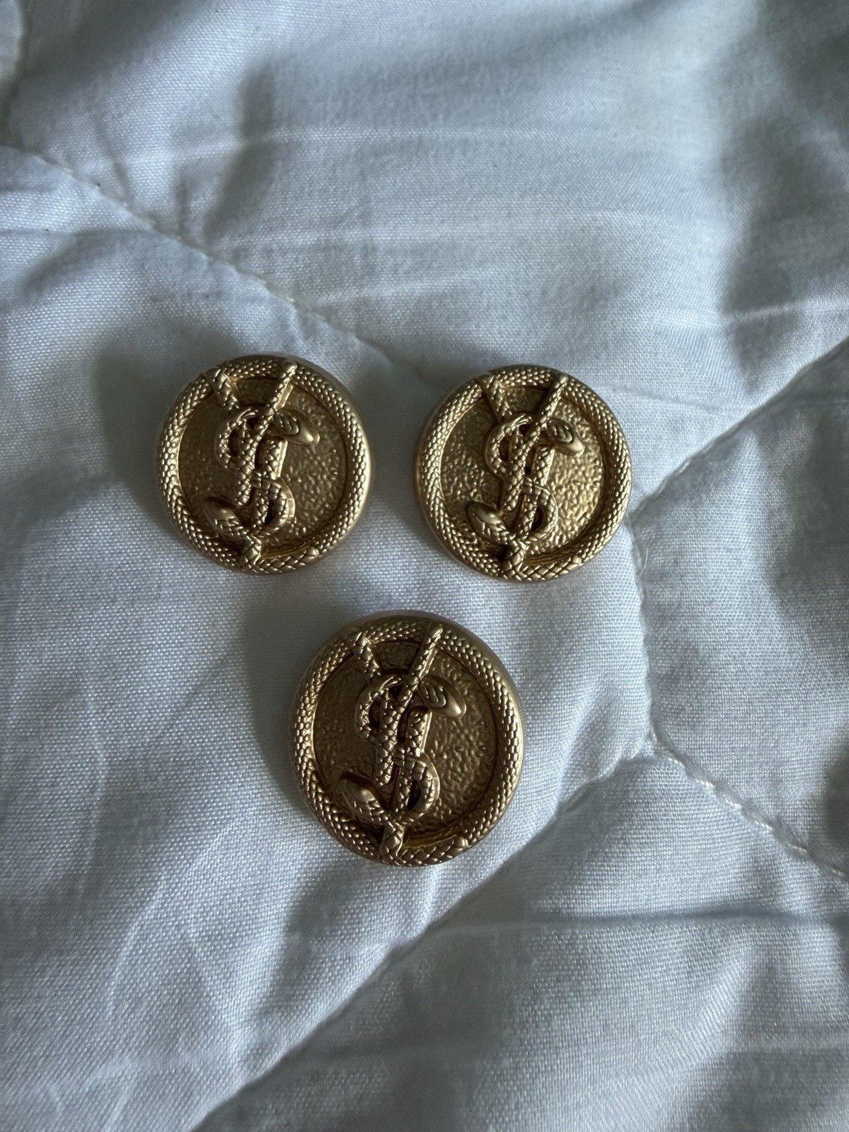 Yves Saint Laurent YSL Vintage Buttons Set Of 3 Gold Tone Snake Logo 20mm