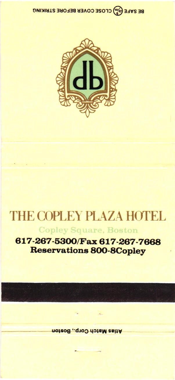 The Copley Plaza Hotel Boston MA Vintage Matchbook Cover 1970s-80s The Copley Plaza Hotel Boston MA Vintage Matchbook Cover 1970s-80s