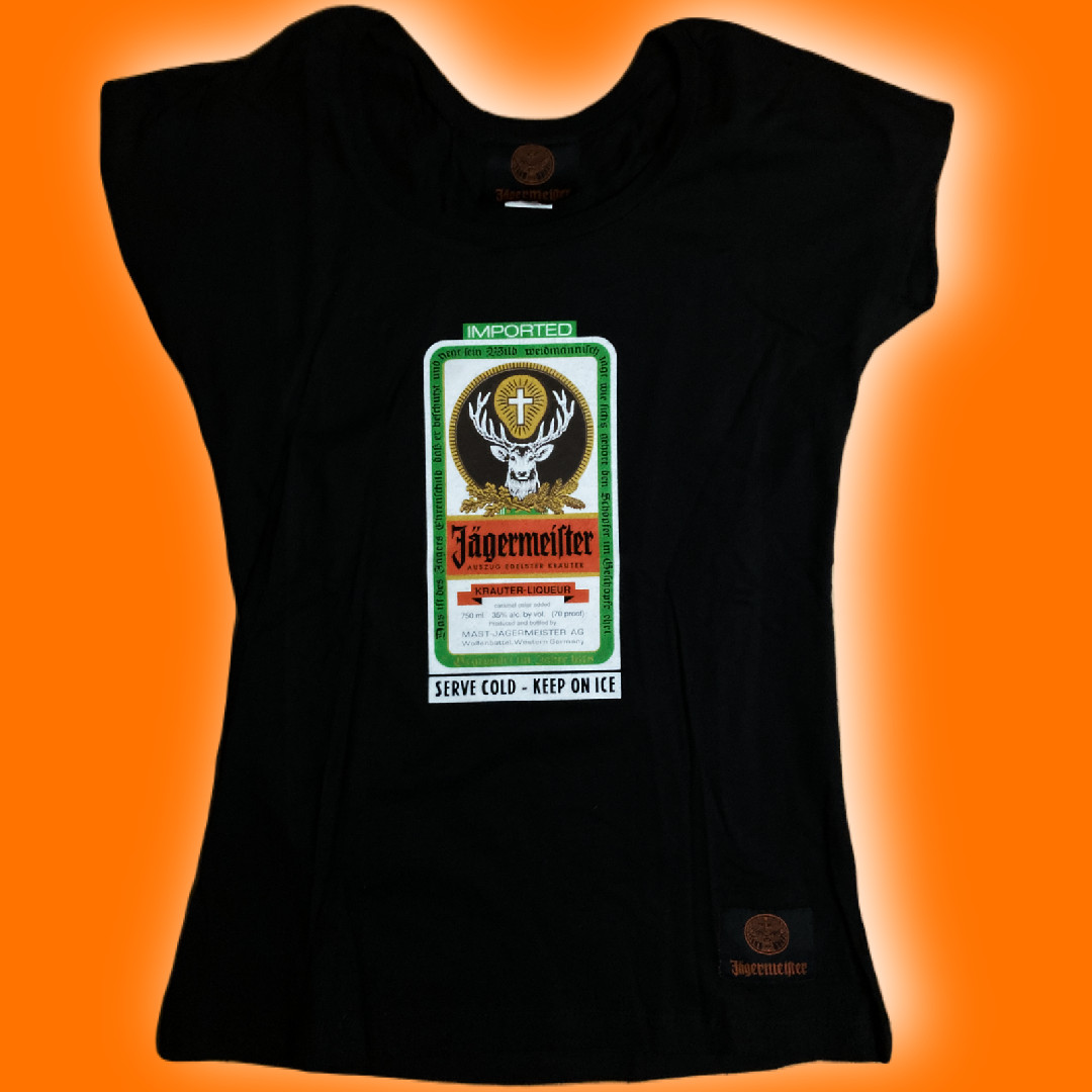 Jagermeister Women's Fitted Tshirt Top Jager Bottle Label Logo - New Jagermeister Women's Fitted Tshirt Top Jager Bottle Label Logo - New