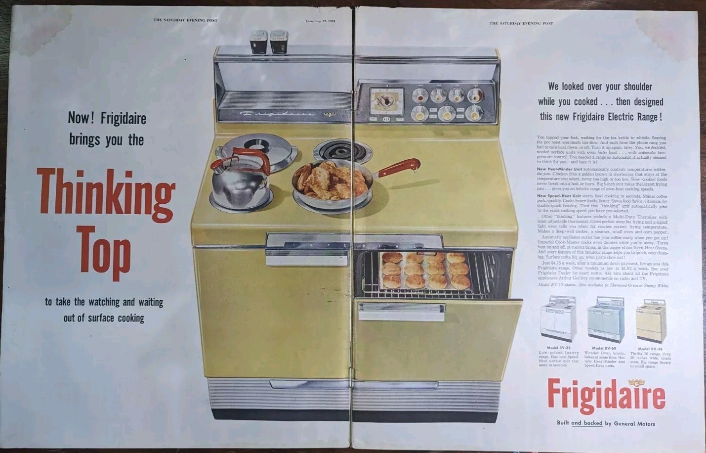 Frigidaire Electric Range Stove Top 2 Page 1955 Vintage Folio Appliance Print Ad Frigidaire Electric Range Stove Top 2 Page 1955 Vintage Folio Appliance Print Ad