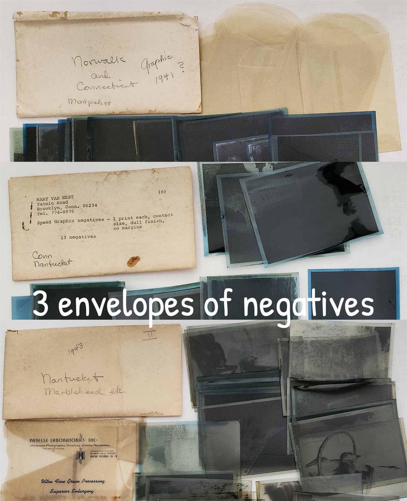 1941-3 vintage 81 PHOTO NEGATIVES MARY VAN NEST brooklyn ct nantucket marblehead