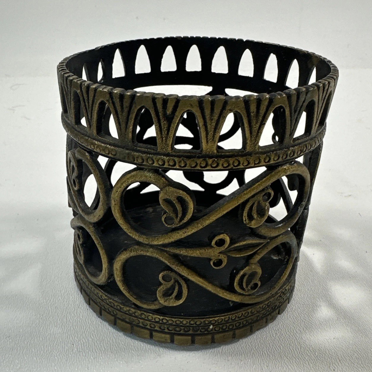 MMA Brass Metal Ornate Scroll/Wine/Candle Holder Filigree Pattern w/Bronze Tone