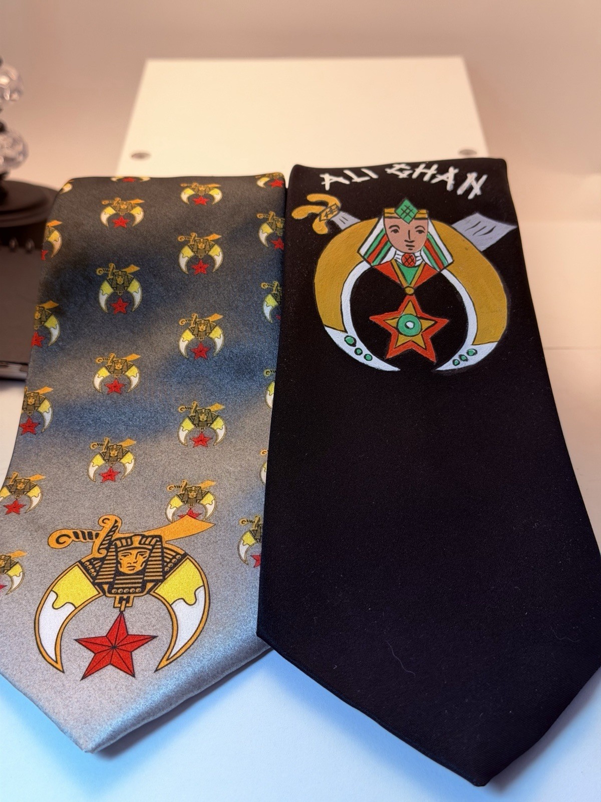 2 Masonic Shriner Emblem Necktie Sublimation Tie Vintage Polyester 56x3+” 2 Masonic Shriner Emblem Necktie Sublimation Tie Vintage Polyester 56x3+”