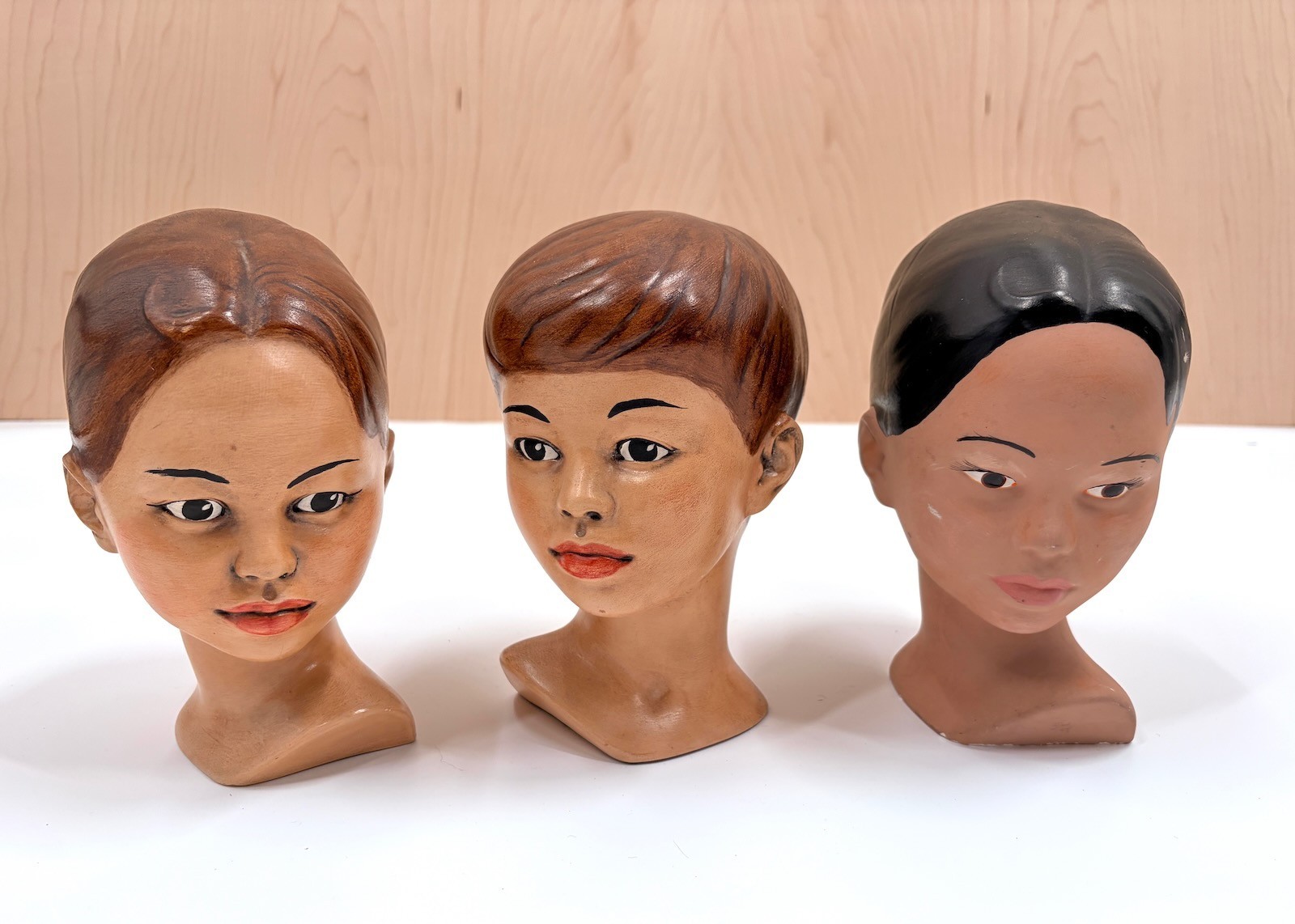 3 Vintage MCM Chalkware Busts Hand Painted Child Heads 7” Mid Century Decor 3 Vintage MCM Chalkware Busts Hand Painted Child Heads 7” Mid Century Decor