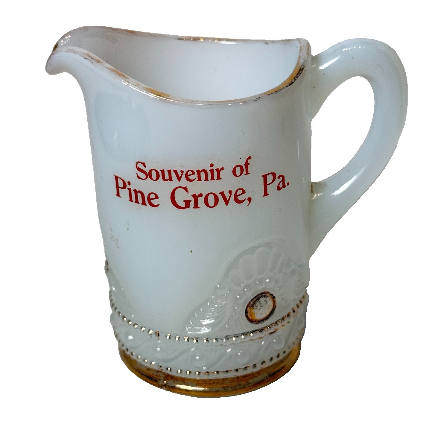 PINE GROVE Pennsylvania PA Antique DEPRESSION WHITE MILK Glass Souvenir CREAMER PINE GROVE Pennsylvania PA Antique DEPRESSION WHITE MILK Glass Souvenir CREAMER