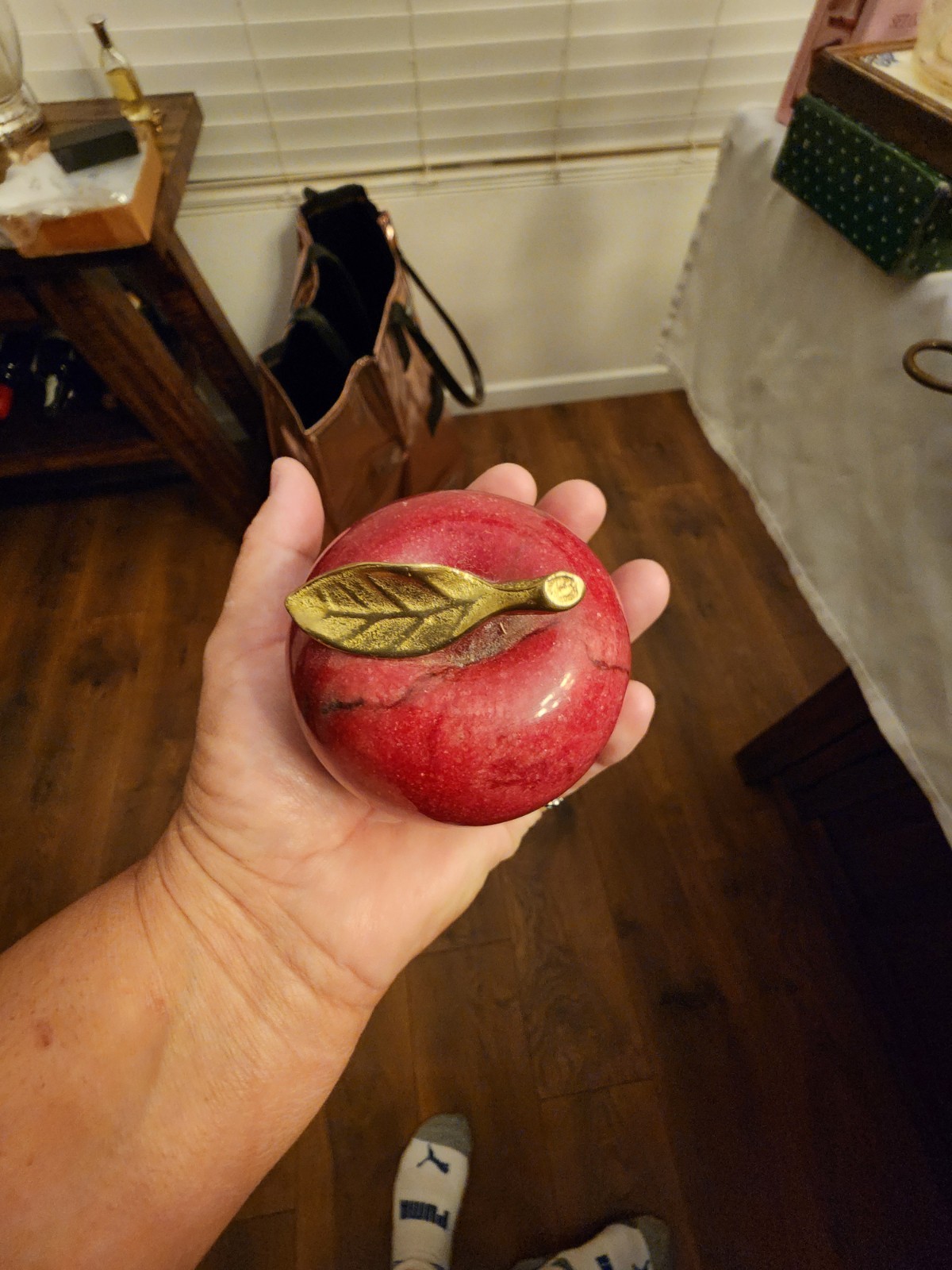 Stunning leaded glass dark red apple paperweight Stunning leaded glass dark red apple paperweight
