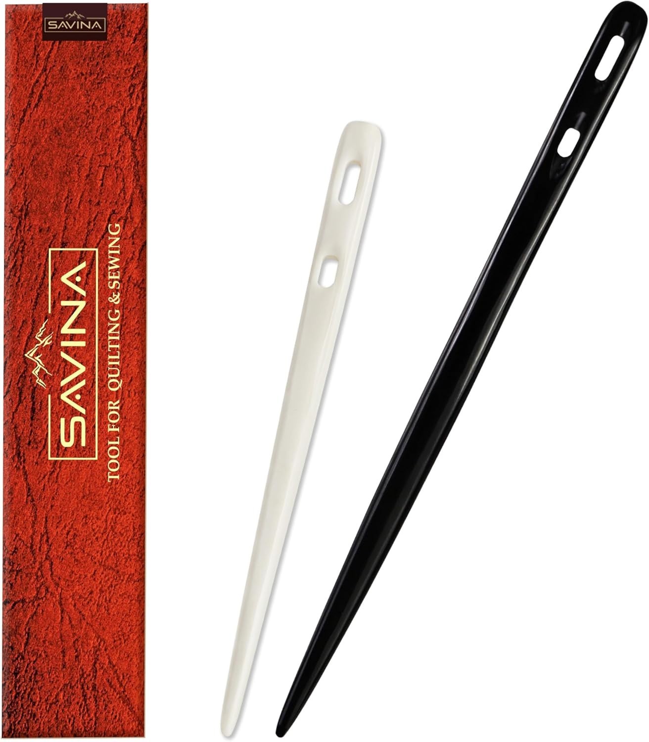 Savina Set 2 Nalbinding Needle Bone & Horn with Large Two-Eyed. Black & White Savina Set 2 Nalbinding Needle Bone & Horn with Large Two-Eyed. Black & White