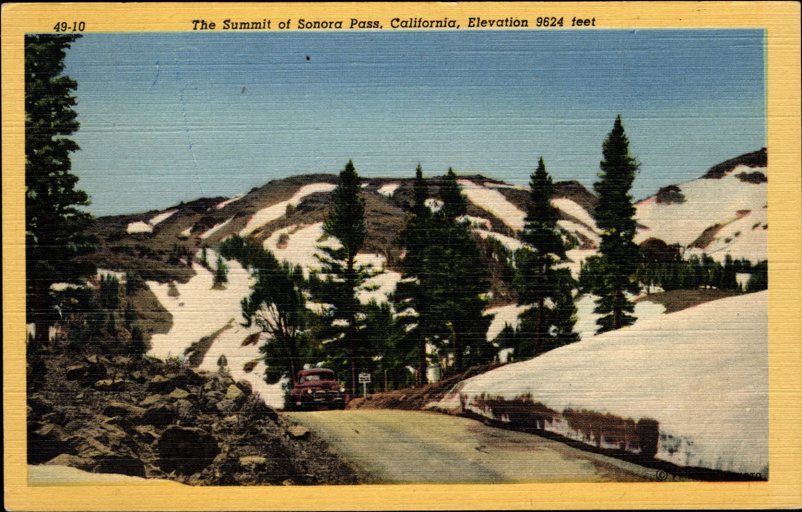 High Sierra CA Summit of Sonora Pass Elevation 9624 Feet Linen 1947 Curt Teich High Sierra CA Summit of Sonora Pass Elevation 9624 Feet Linen 1947 Curt Teich