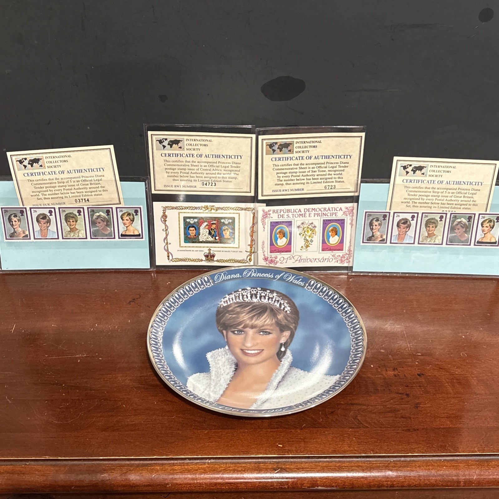Princess Diana Memorial Lot Bradford Exchange Plate 4 ICS Stamp Sheets COA Princess Diana Memorial Lot Bradford Exchange Plate 4 ICS Stamp Sheets COA