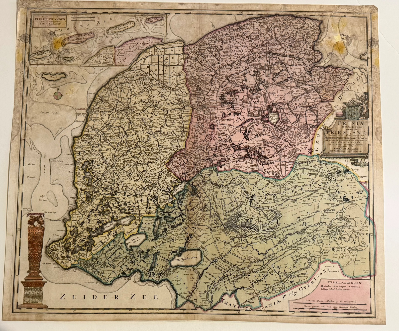 1706 Pieter Schenk Monumental Map of Friesland—Full Period Hand Color