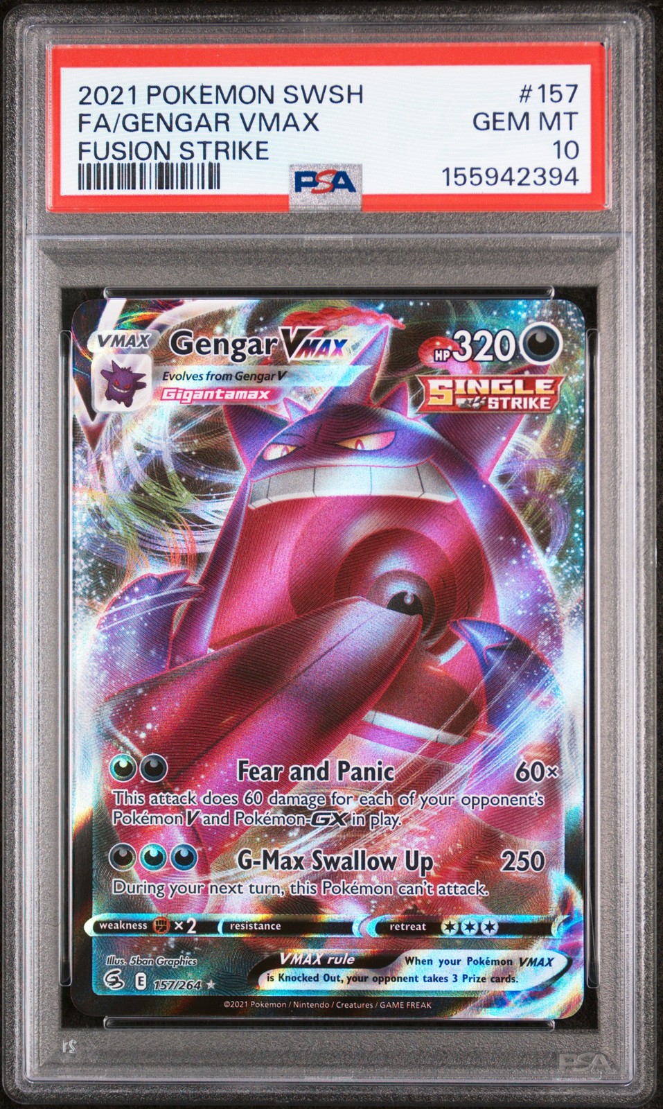 PSA 10 GENGAR VMAX 157/264 | Fusion Strike Full Art Pokemon Card
