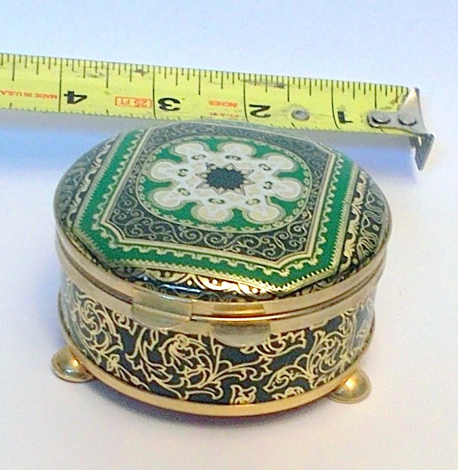 Vtg ITALY TRINKET  BOX Embossed Gilt  BREVETTO Parenti Flavio Mint Leather Top