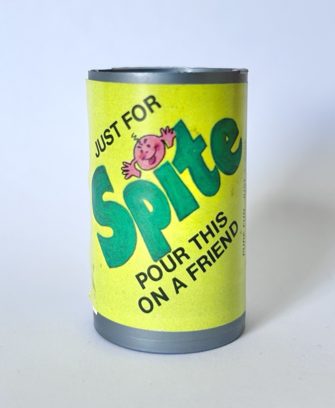 Vintage 1982 Fleer CRAZY CAN II Candy Container 2” SILVER Mini Can #17 SPITE