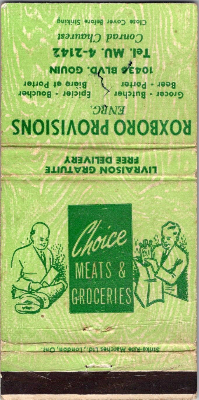 Roxboro Provision Choice Meats & Groceries Vintage Matchbook Cover TMM12-2 Roxboro Provision Choice Meats & Groceries Vintage Matchbook Cover TMM12-2