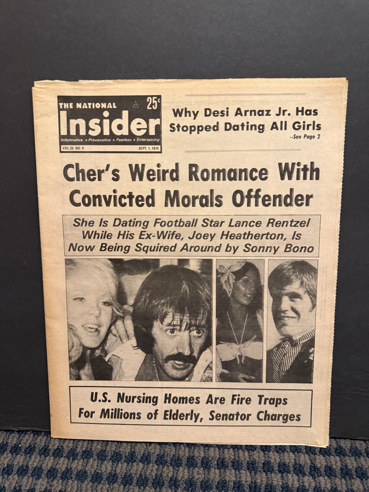 1974 Sept 1 The National Insider Newspaper, Joey Heatherton, Sonny Bono  (VRN10H