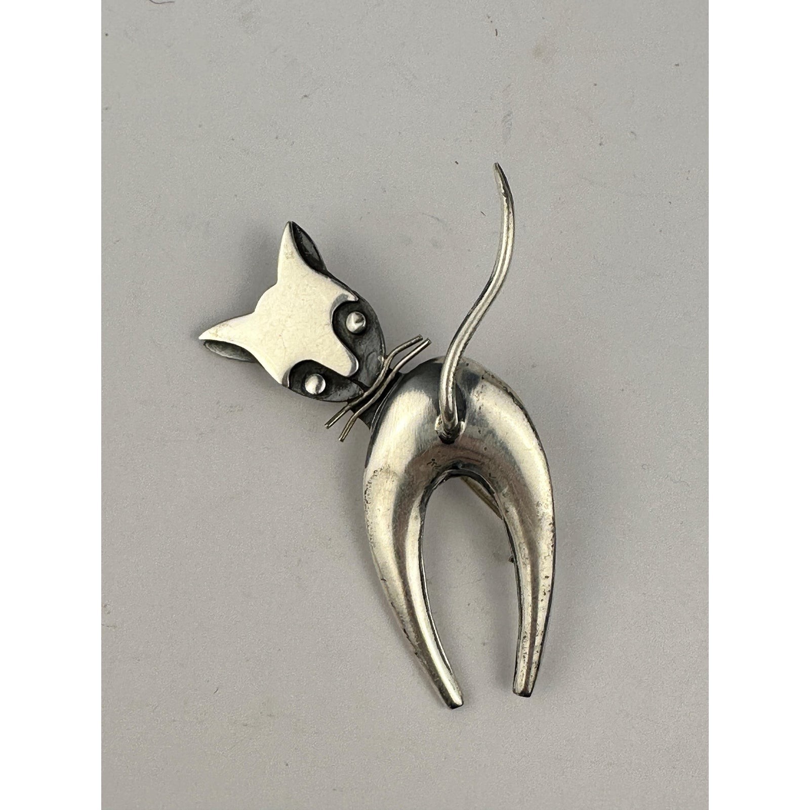 Vintage Delfino Taxco Mexico 925 Sterling Silver Cat Brooch – Modernist Cat Pin