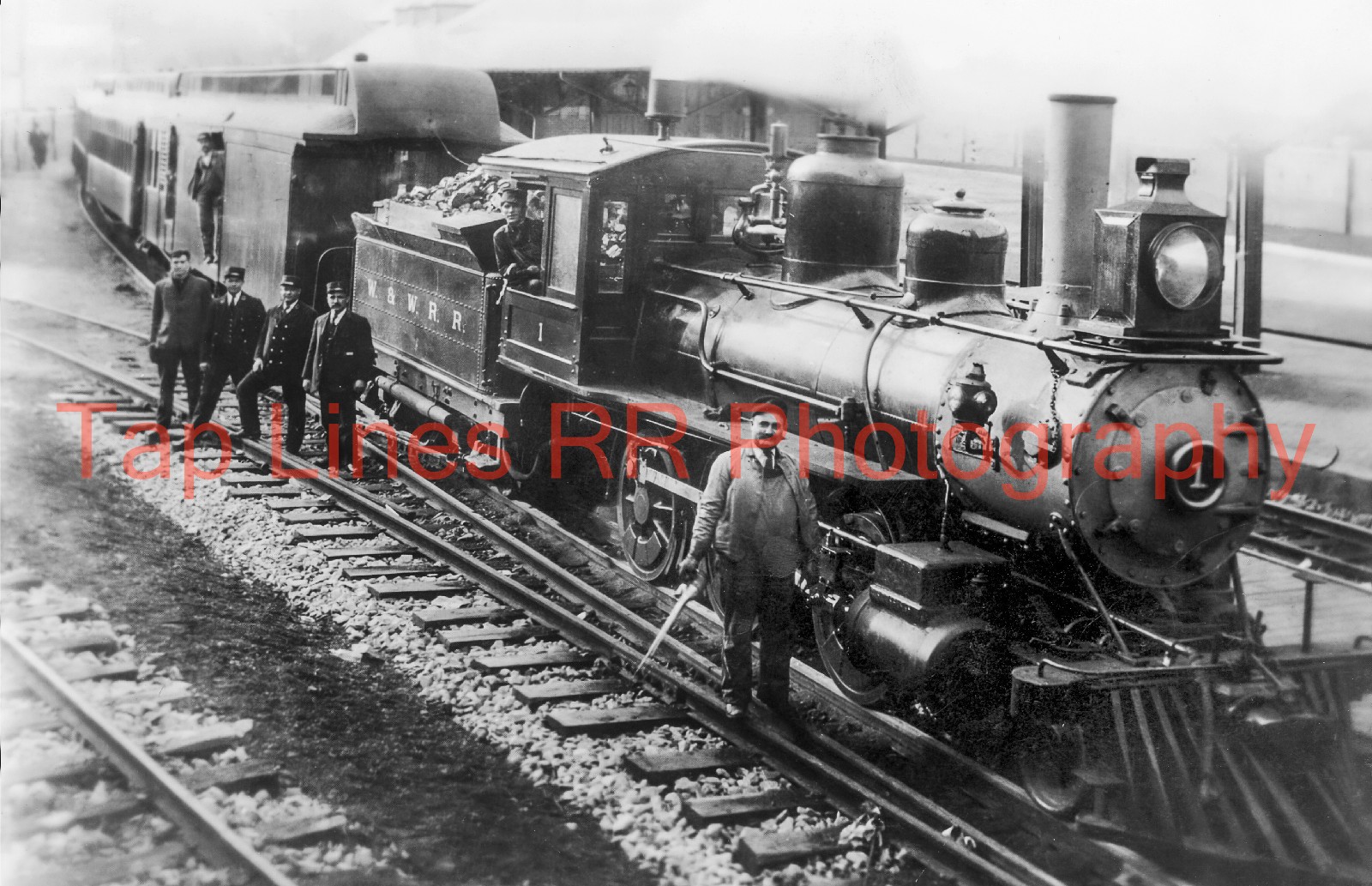 Waynesburg & Washington #1 with train Washington PA circa 1908  New 5x8 Photo