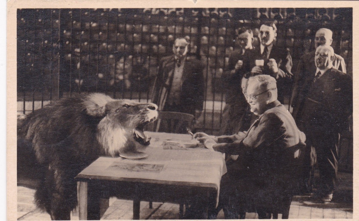 Original photo card 1939-CIRCUS SARRASANI-Dr. Schmid in the Döwenzwinger...