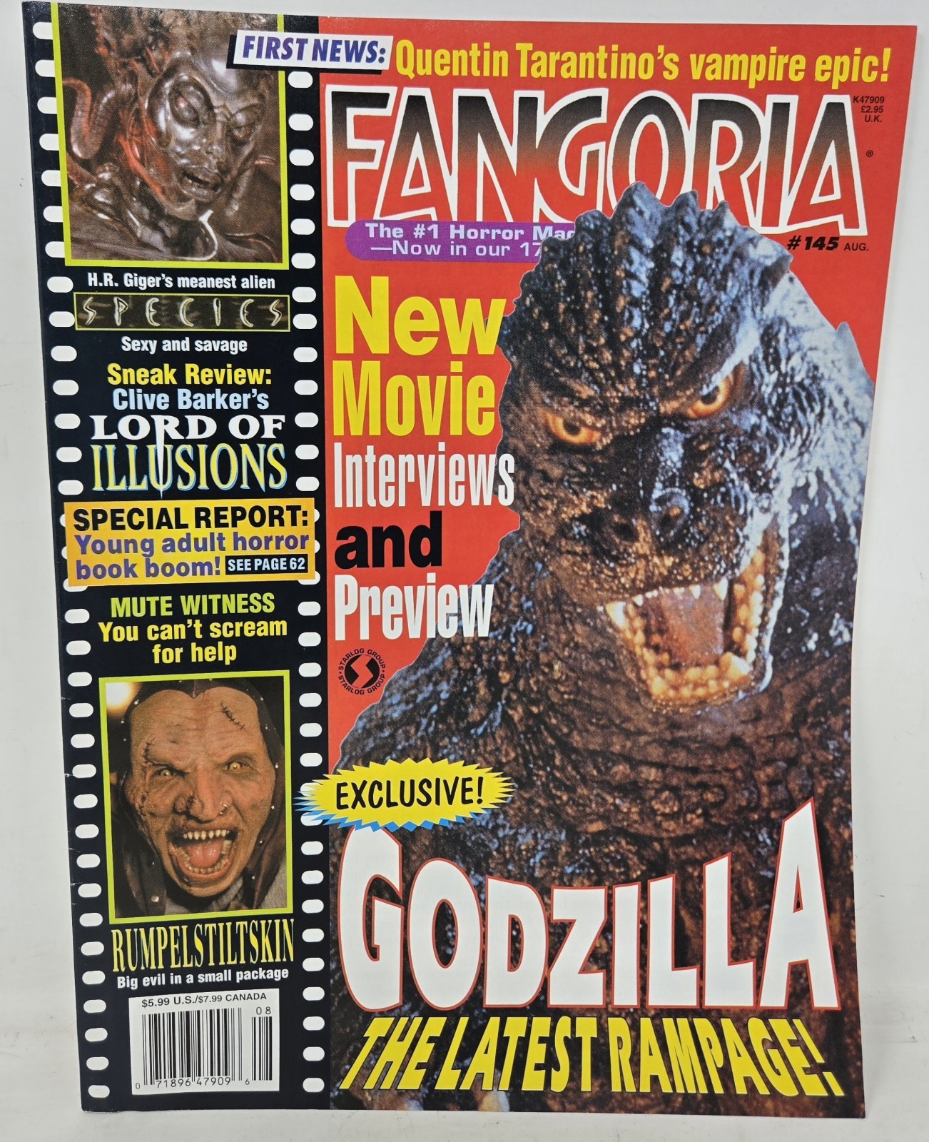 FANGORIA #145 Magazine August 1995 Godzilla / Rumplestiltskin / Species Vintage