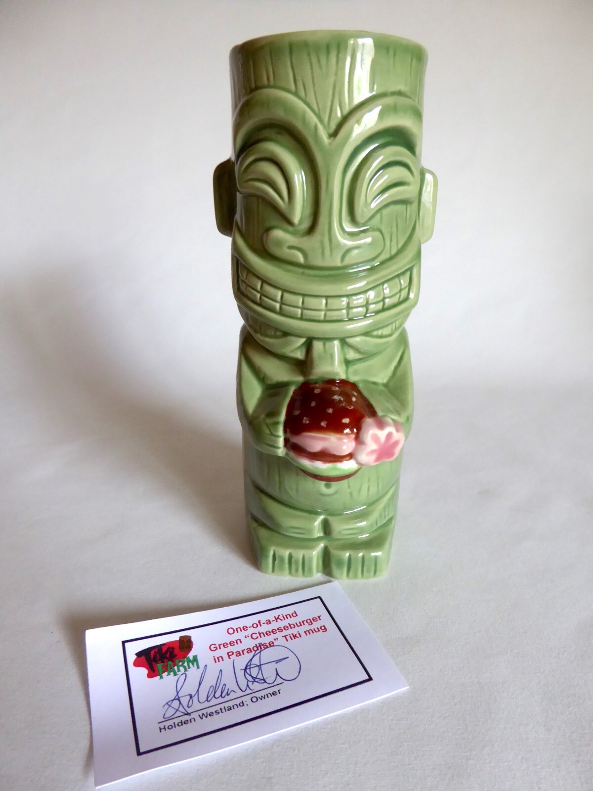 OOAK 2010 TIKI FARM CHEESEBURGER IN PARADISE CERAMIC TIKI MUG (NEW) LE 1/1 TEST