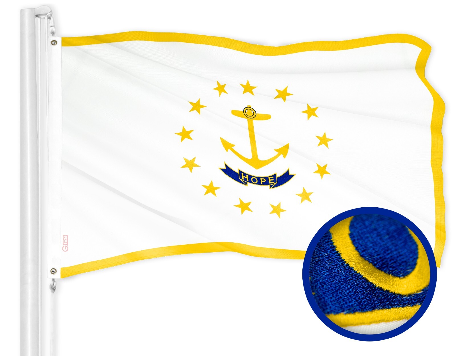 Rhode Island RI State Flag 3x5FT Embroidered Polyester Brass Grommets By G128 Rhode Island RI State Flag 3x5FT Embroidered Polyester Brass Grommets By G128