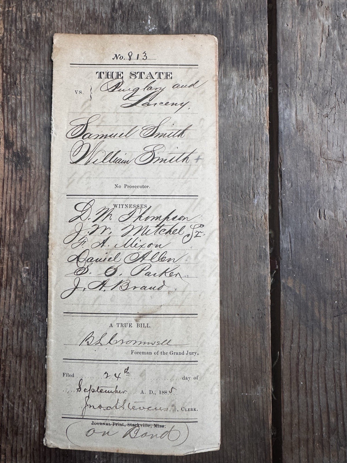 1885 Mississippi Circuit Court Indictment | Grand Jury Burglary Case | Original
