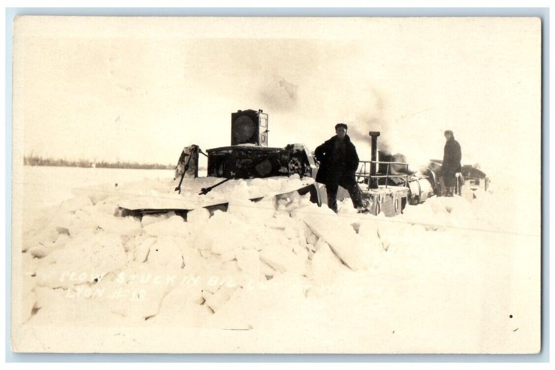 1922 Railroad Train #13 Plow Stuck In Ice RMS Fife Lake MI RPPC Photo Postcard