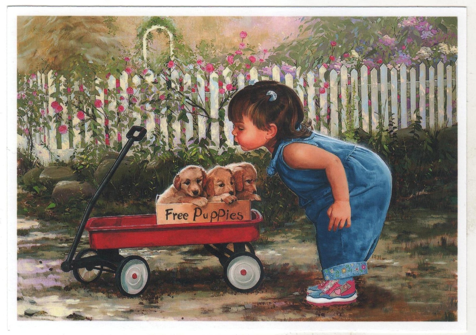 Lovely children-flowers of life Pretty girl Puppies KIDS ART NEW modern Postcard Lovely children-flowers of life Pretty girl Puppies KIDS ART NEW modern Postcard