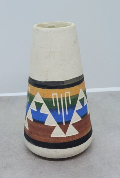 Sioux Pottery Native American Vase Unglazed Signed M Blacktail Deer South Dakota