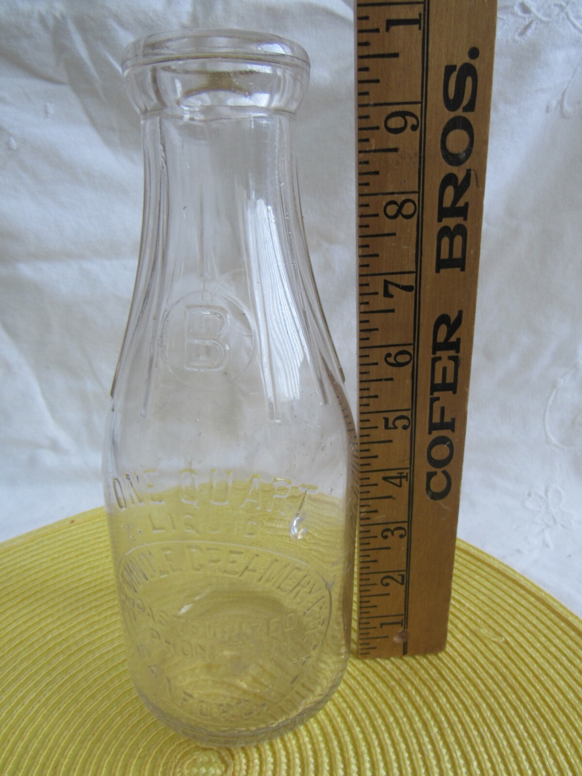 VINTAGE QT Milk  Bottle -3 digit phone # -Seminole Creamery Sanford Fl -Embossed