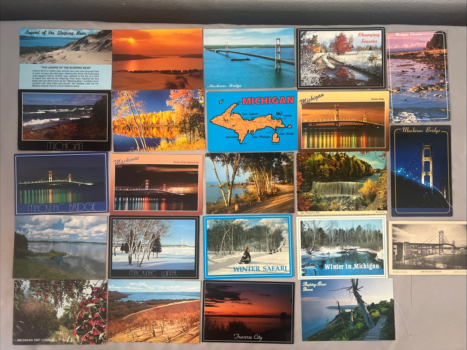 Lot of 23 Vintage Michigan Postcards Mackinac Bridge Lake Beach Fall Winter