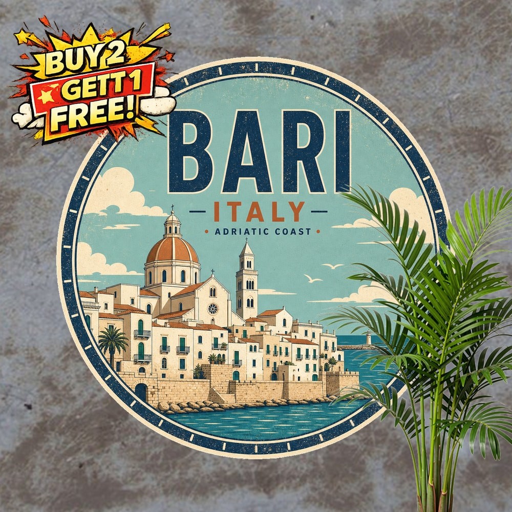 Bari Italy Round Metal Sign Retro Travel Souvenir Decor Plaque 8x8