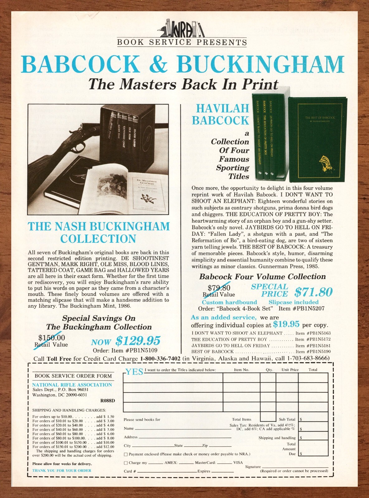 1988 Nash Buckingham Havilah Babcock Books Vintage Print Ad/Poster Hunting Art