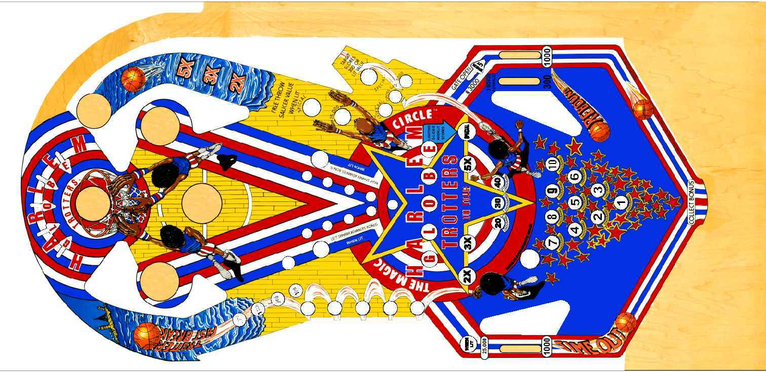 Bally Harlem Globetrotters Pinball Machine Playfield Overlay Bally Harlem Globetrotters Pinball Machine Playfield Overlay
