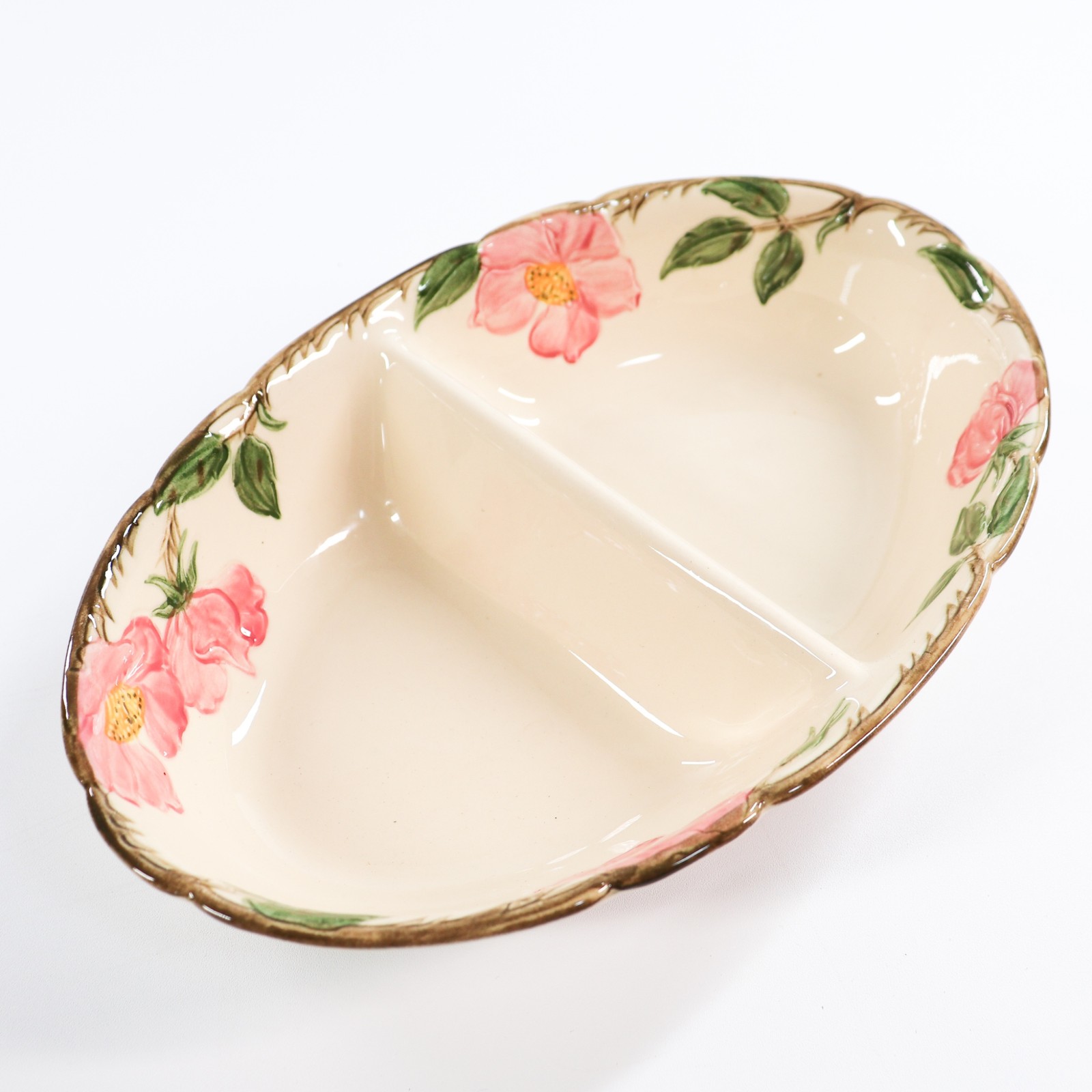 Vtg Franciscan Desert Rose Divided Oval Serving Dish Bowl 10.75in Pink Floral