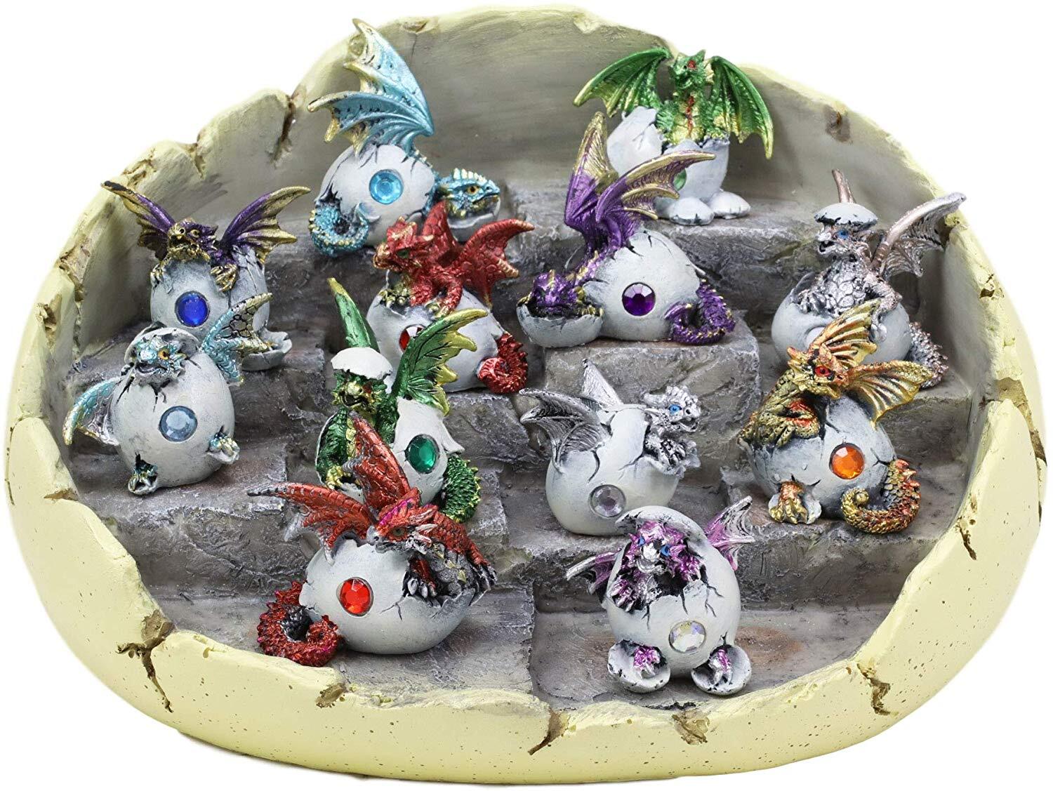 Ebros 12 Month Birthstone Dragons in Eggs Miniature Figurines with Display Set
