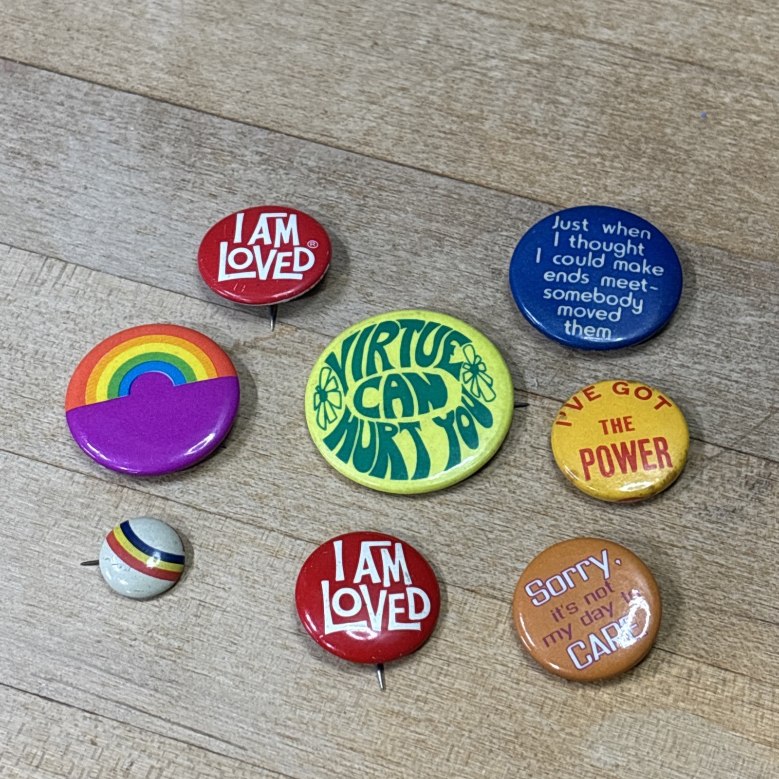 Vintage 1970s 1980s Pinback Buttons Lot of 8 Rainbow Slogans Hippie Retro Vintage 1970s 1980s Pinback Buttons Lot of 8 Rainbow Slogans Hippie Retro