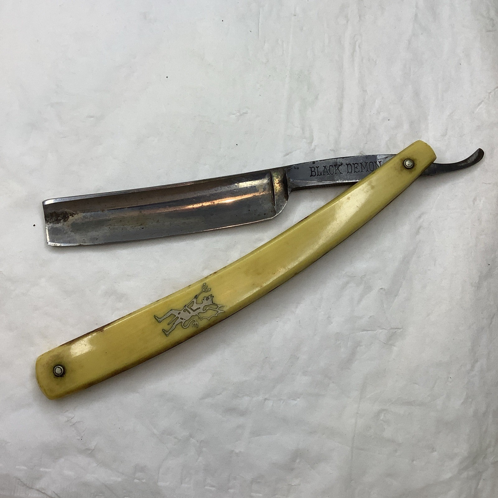 F. H. Loeffler Rochester NY Black Demon straight razor made in Germany vintage