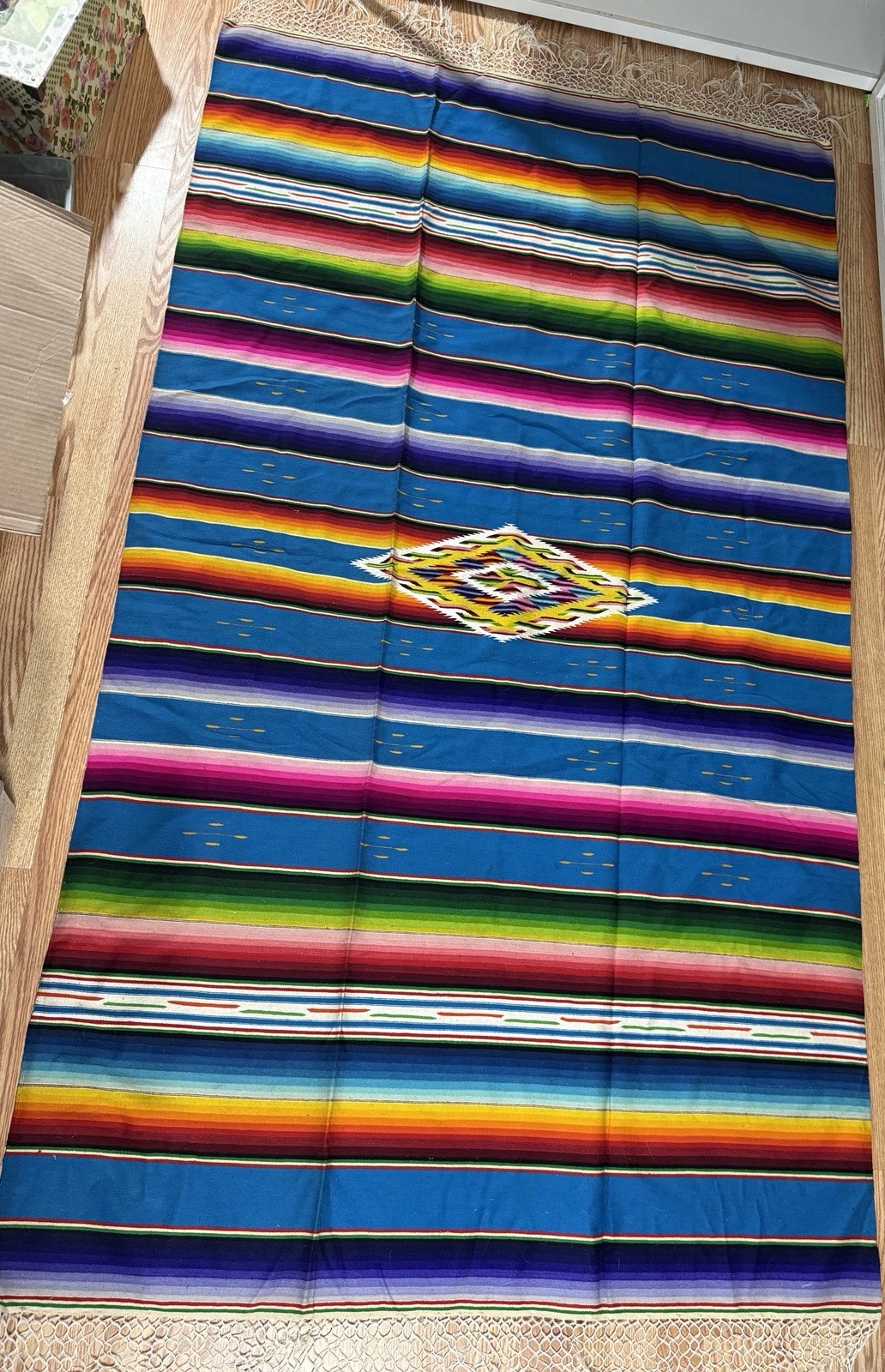 PRISTINE ANTIQUE MEXICAN SALTILLO SERAPE BLANKET RUG SHAWL 83”x47” MINT 3U PRISTINE ANTIQUE MEXICAN SALTILLO SERAPE BLANKET RUG SHAWL 83”x47” MINT 3U