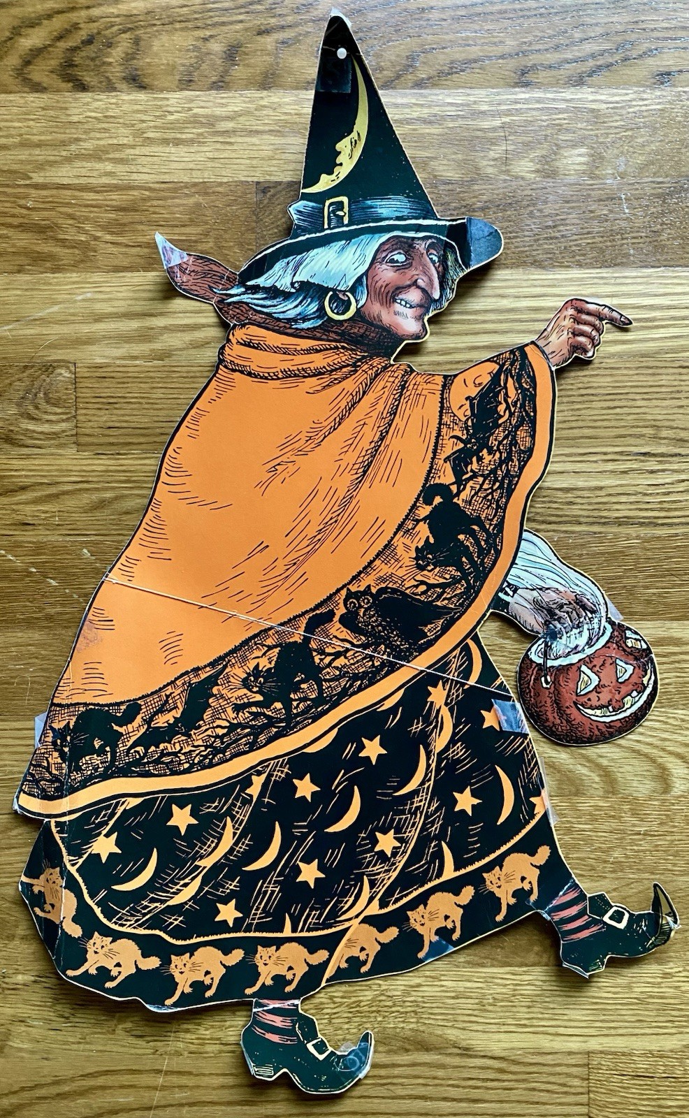 SCARCE Vintage 1970s Halloween Diecut Beistle Walking Witch Double Sided As Is