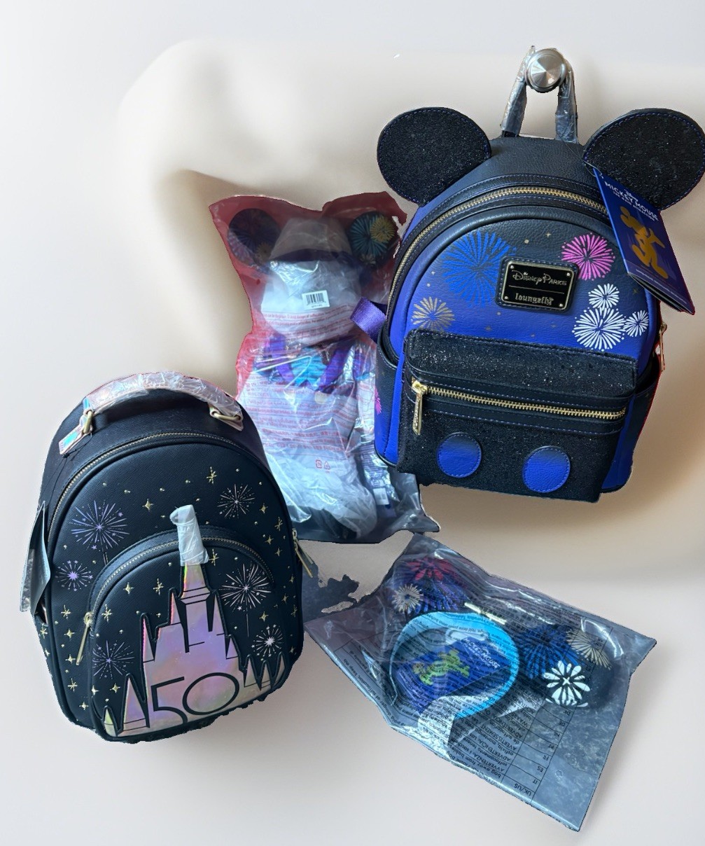 NWT Disney 50th Anniversary Lot 2 Loungefly Mini Backpacks Ears and Mickey Plush NWT Disney 50th Anniversary Lot 2 Loungefly Mini Backpacks Ears and Mickey Plush