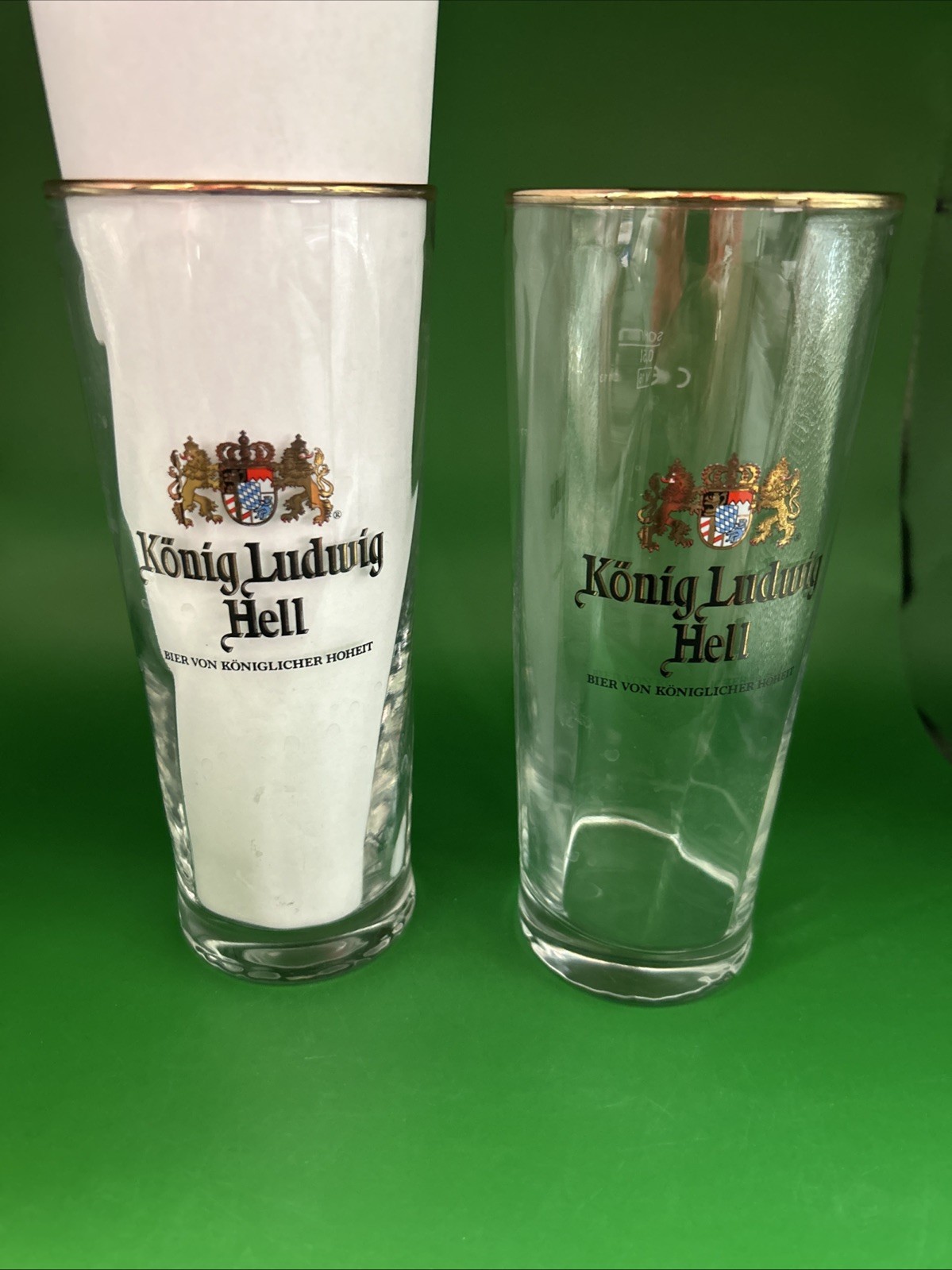 KONIG LUDWIG HELL Set Of 2 Beer Glasses O.5L  SAHM C E M16 Glass 0114 Gold Rim