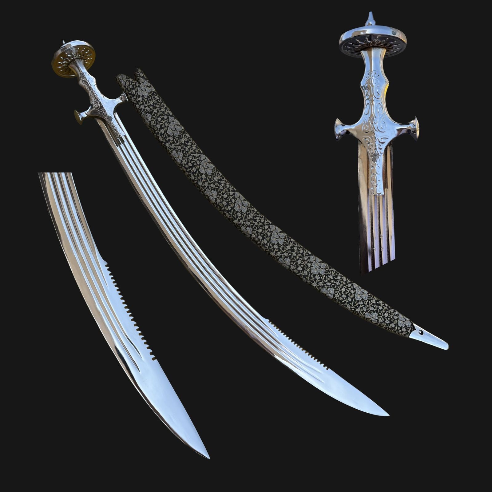 Battle-Ready Punjabi Tegha Sword with Nickel and Chrome Plating , .