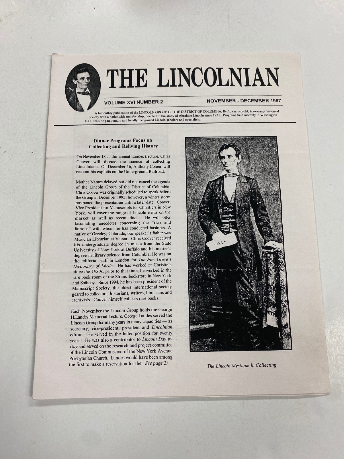 KP214) The Lincolnian November 1997 Abraham Lincoln Collecting Mystique