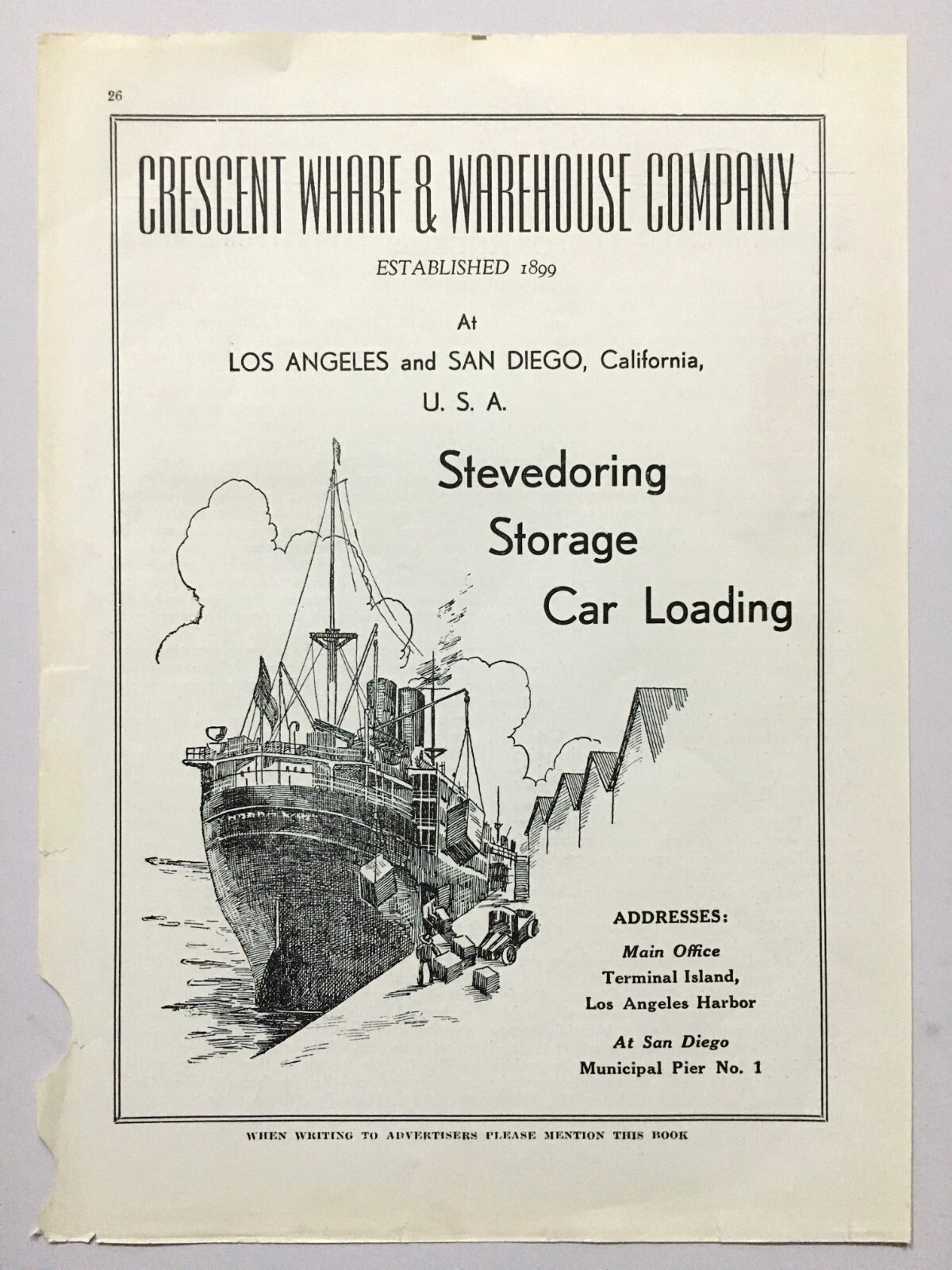 30\'s CRESCENT WHARF & WAREHOUSE Los Angeles - Ad Advertising 7.25in x 10in 30\'s CRESCENT WHARF & WAREHOUSE Los Angeles - Ad Advertising 7.25in x 10in