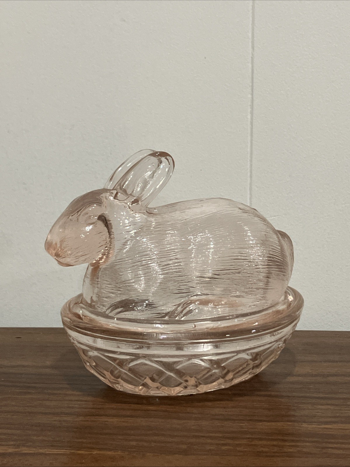Vintage Pink Glass Rabbit on Nest Covered Candy Dish Bunny Taiwan MCM 4.5” Vintage Pink Glass Rabbit on Nest Covered Candy Dish Bunny Taiwan MCM 4.5”
